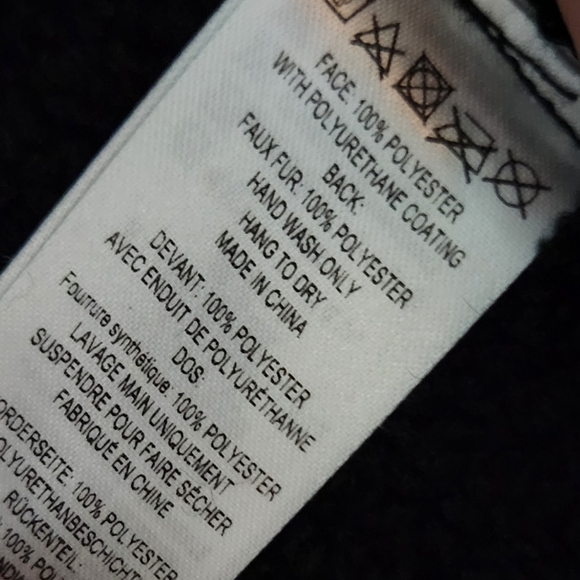 FRENCH CONNECTION BLACK FAUX LEATHER JACKET EUC wide fuzzy collar - Picture 5 of 7